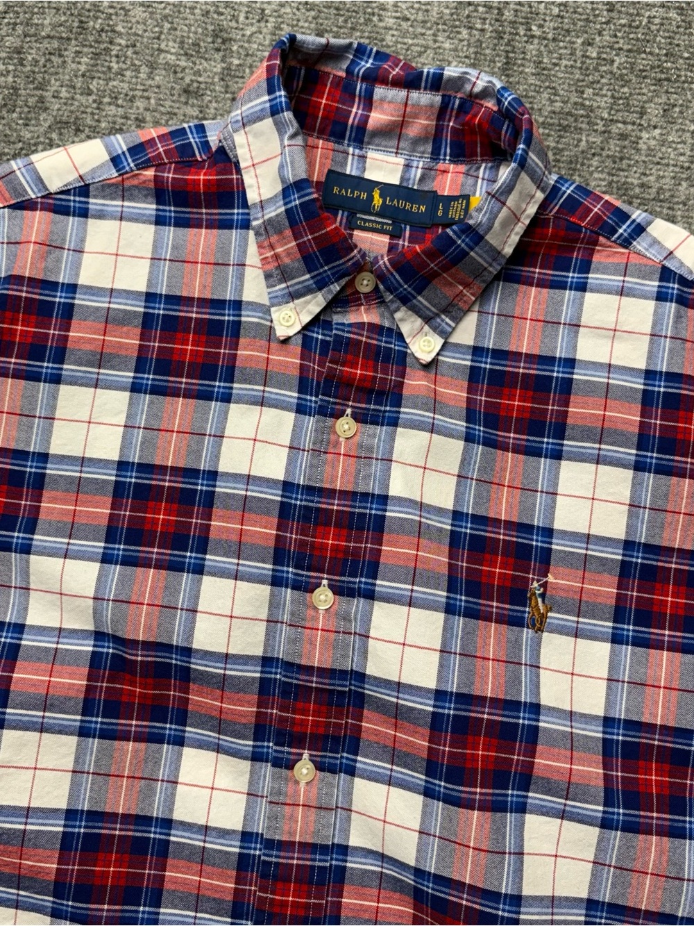 Polo Ralph Lauren Button Down Shirt Mens Large Plaid Classic Fit S/S Flesh Pony